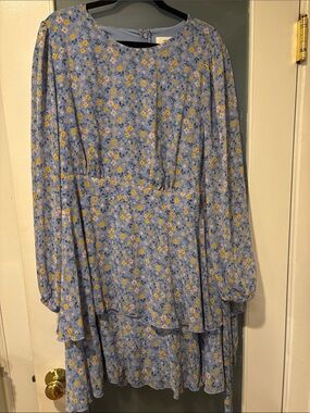Forever 21 Bluish Purple Floral Tiered Dress with Yellow Accents